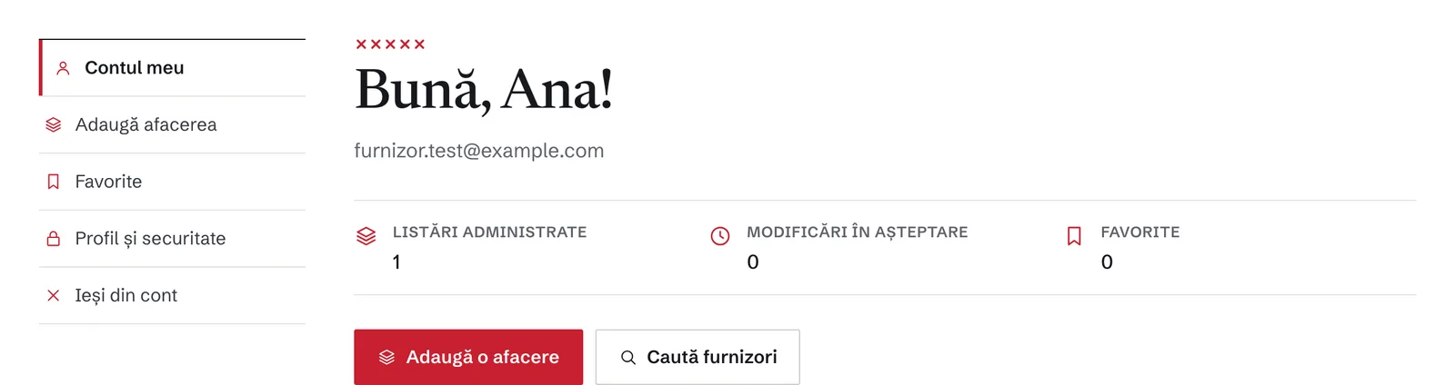 Contul meu, cu butonul Adaugă o afacere