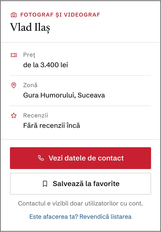 Linkul de revendicare, sub datele de contact