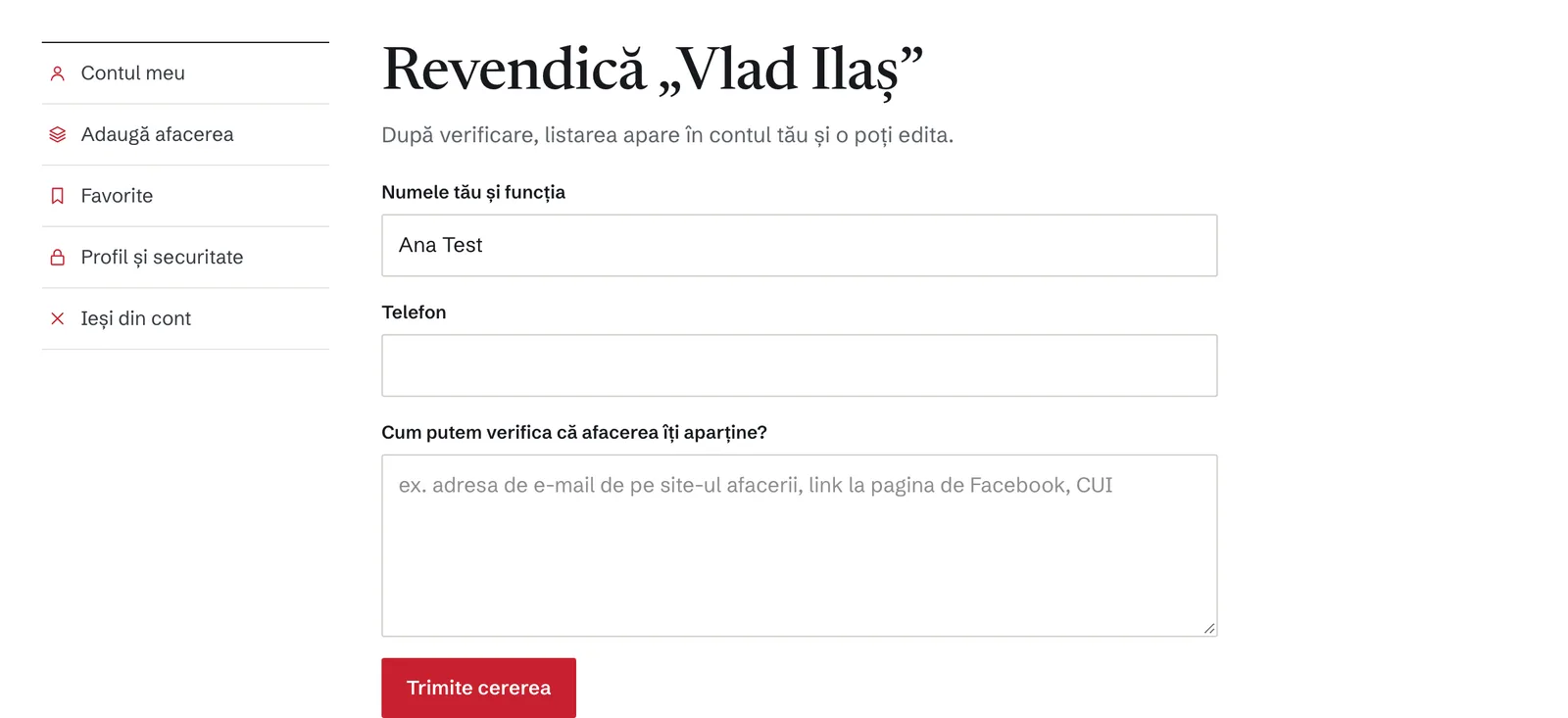 Formularul de revendicare